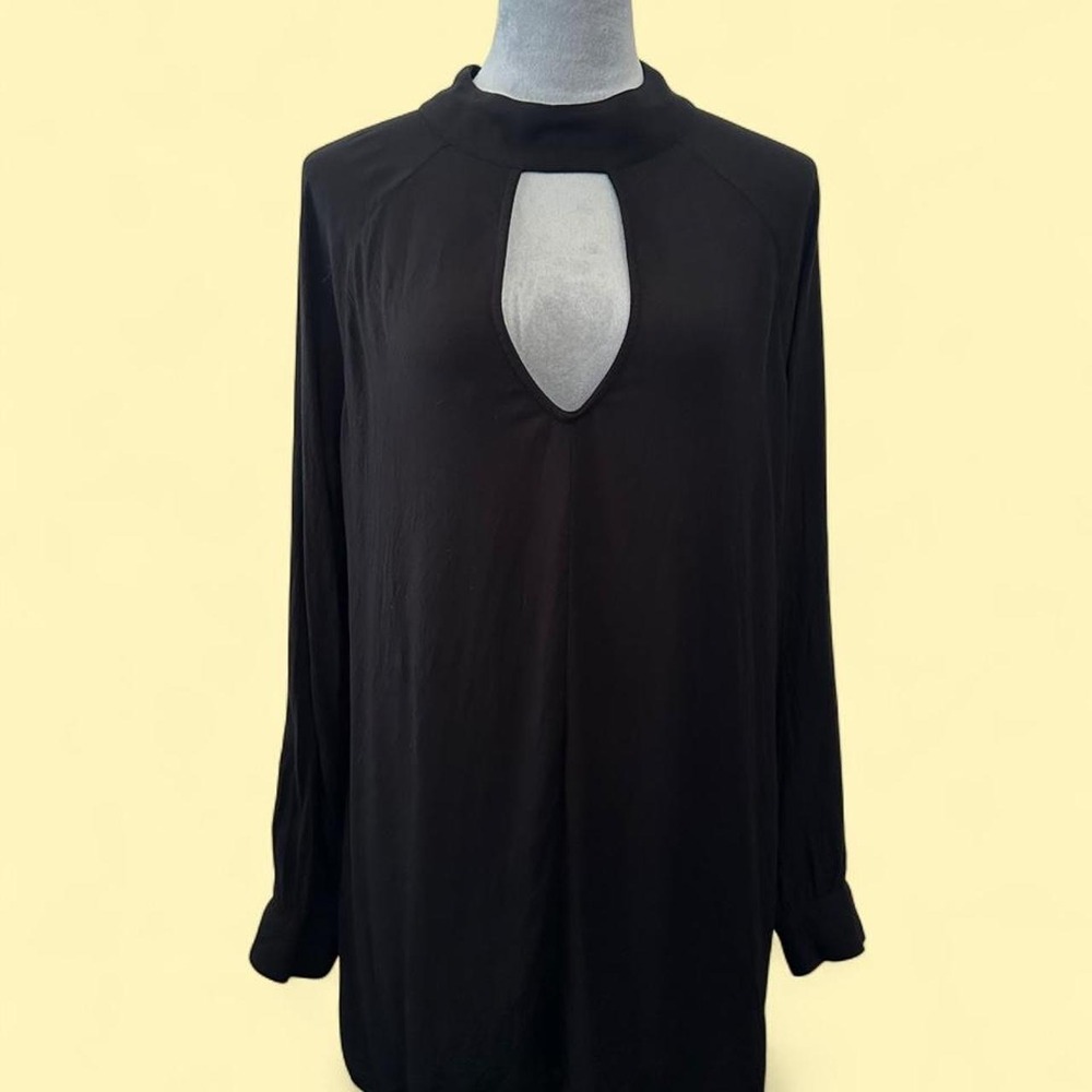 For Love & Lemons Black Keyhole Front Long Sleeve Tunic Mini Dress Size Medium